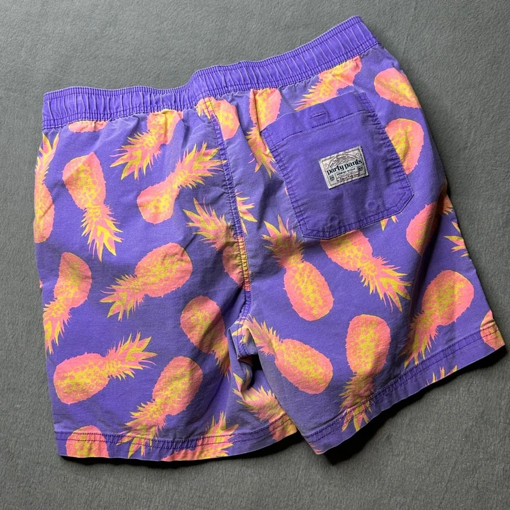 Party Pants Swim Trunks Mens Medium Purple Pink‎ Pineapple Print PR201184
